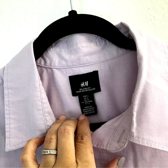 H&M- MENS LIGHT PURPLE COTTON SHORT SLEEVE BUTTON DOWN SHIRT SIZE LARGE - Picture 3 of 7